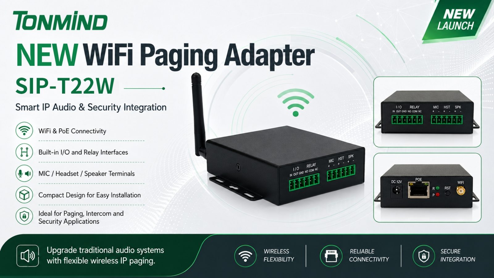 Tonmind lancia il nuovo adattatore di paging WiFi per applicazioni audio IP e di sicurezza intelligenti